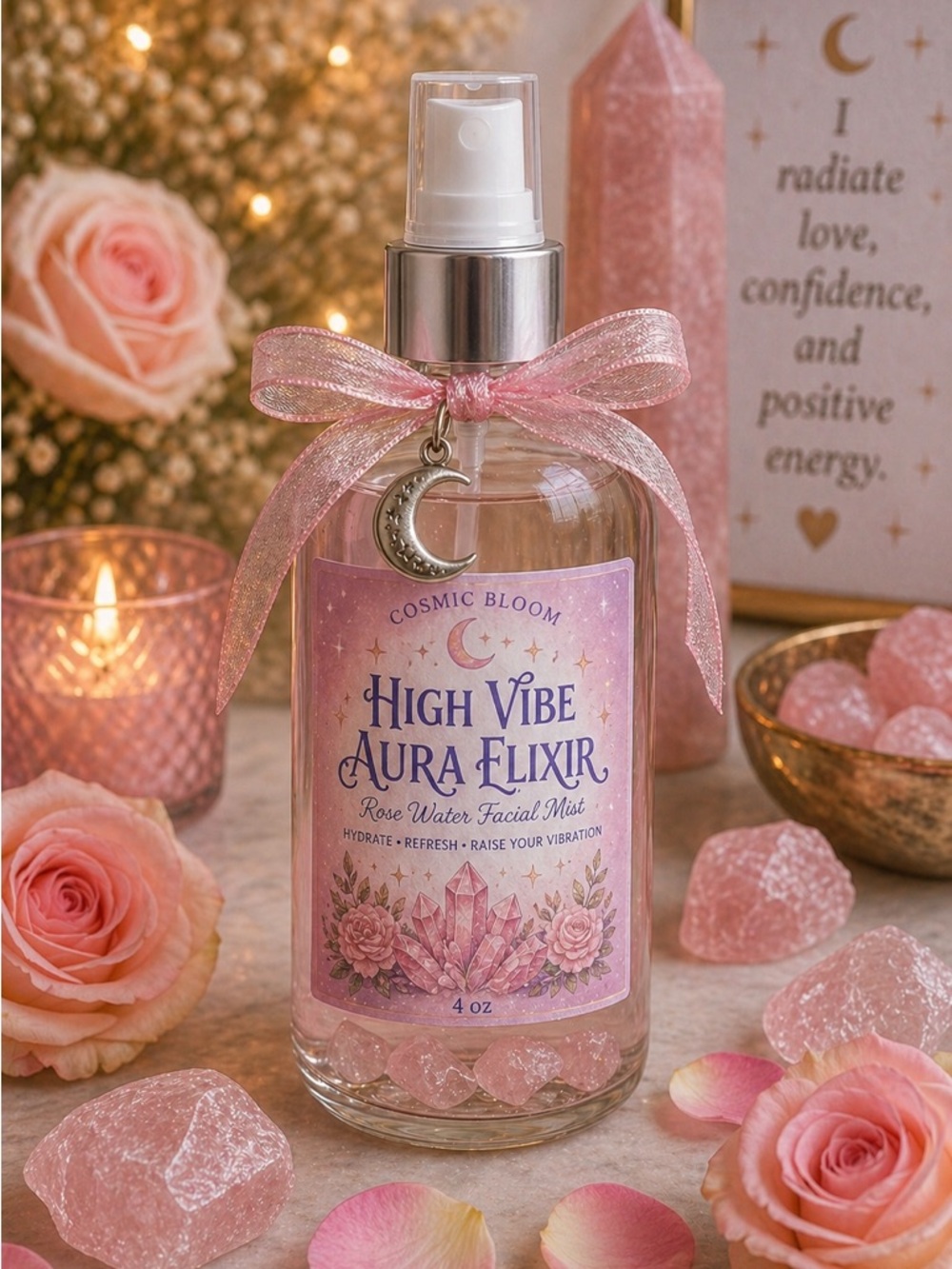 ✨ Cosmic Bloom Rosewater Mist – Crystal Infused Facial Spray ✨